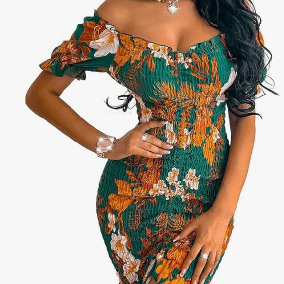 PRETTYGARDEN Women's Floral Off Shoulder Bodycon Dress - Picture 2 of 7